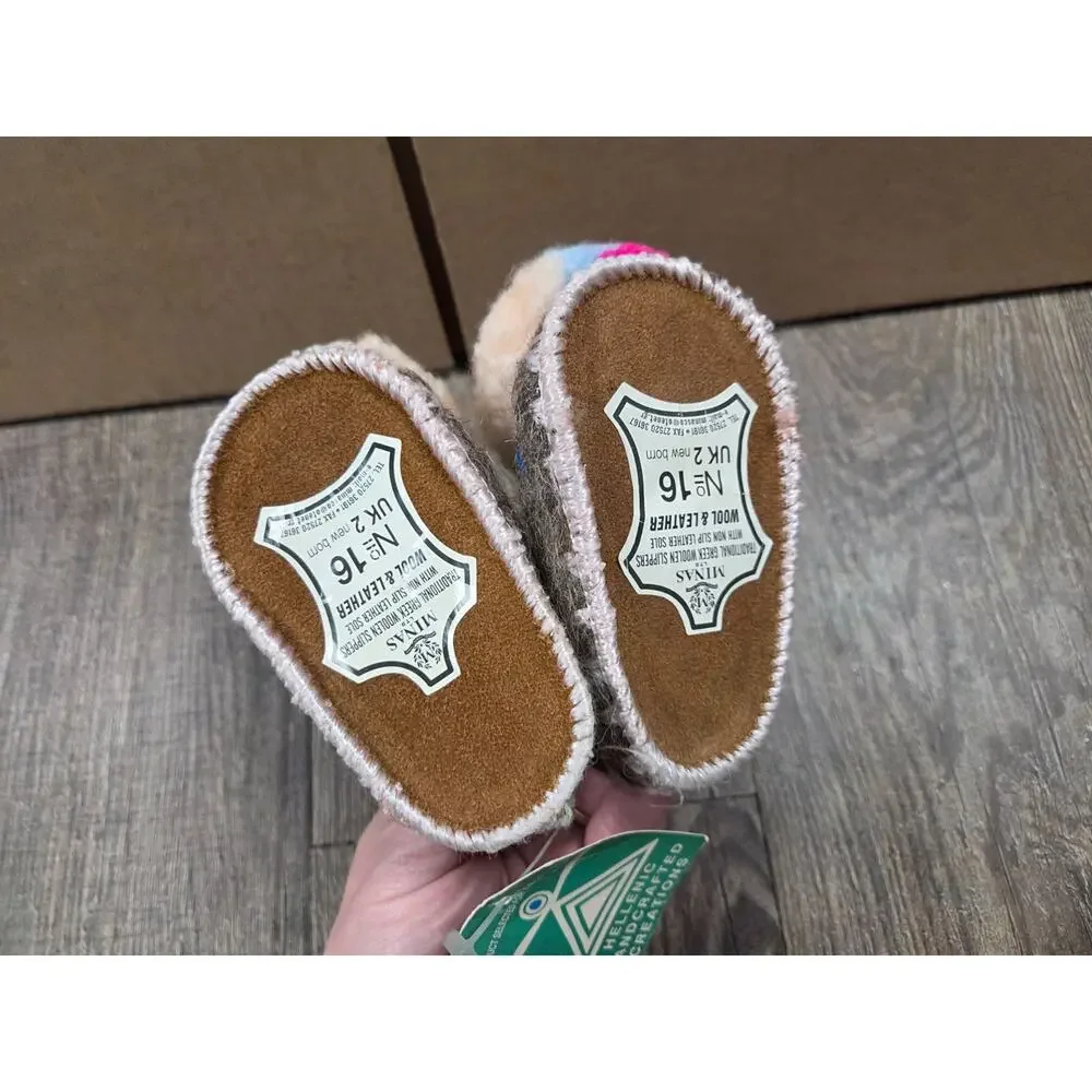 G. Minas Traditional Greek Woolen Slippers NWT Baby Girl Newborn UK Size 2 Shoes